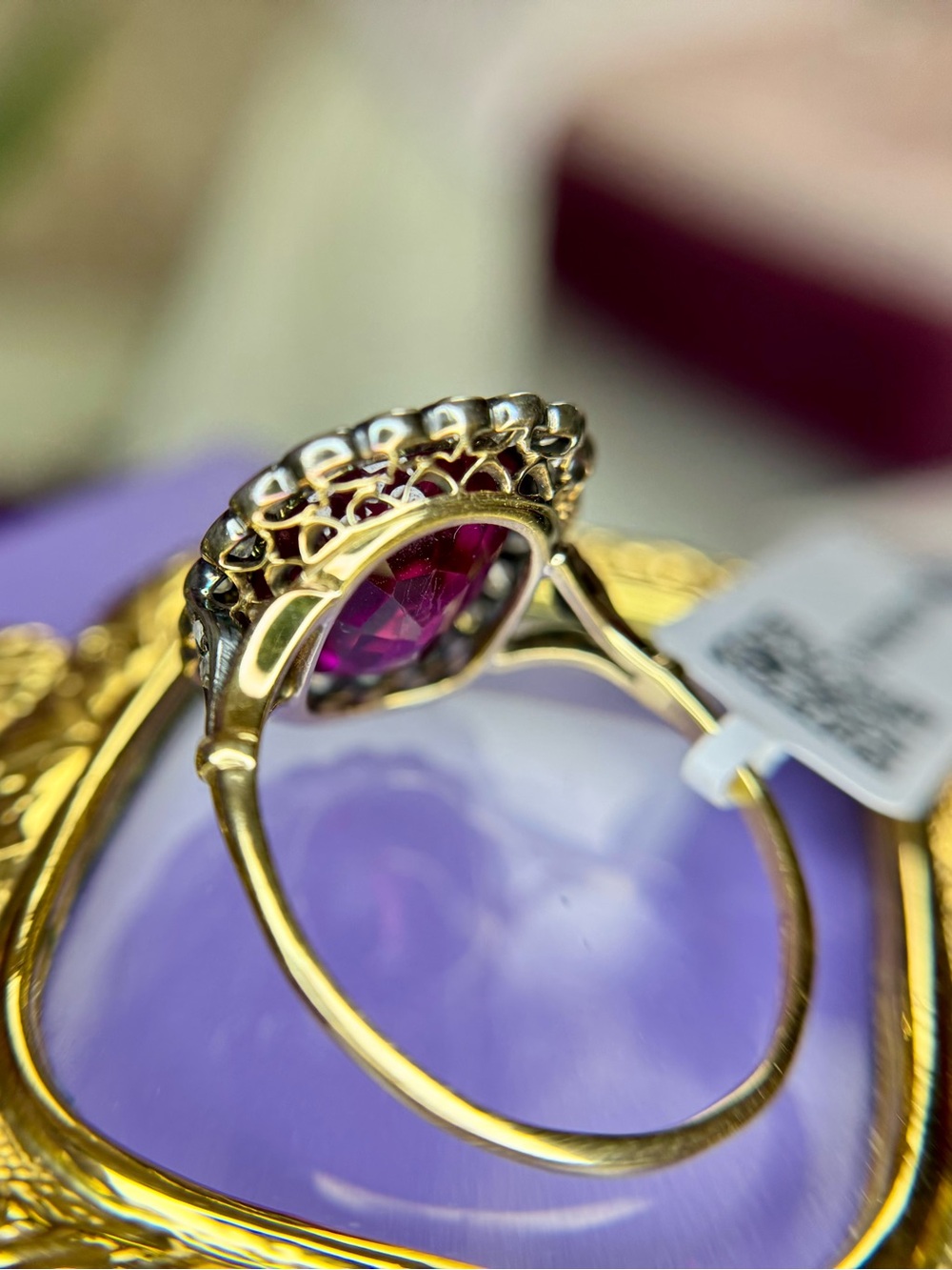 Antique Edwardian 18k Yellow Gold Silver Topped Ruby Diamond Ring - Picture 5 of 11
